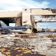 A F-16 from the 307th Fighter Squadron, damaged during Hurricane Andrew.